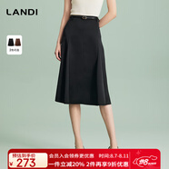 LANDI[赫本傘裙]LANDI垂墜高級感高腰通勤半身裙女中長裙夏新品 夜幕黑 2XL