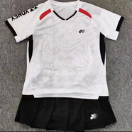 2025新款羽毛球服男女速干透氣短袖上衣比賽訓(xùn)練運動服定制印字 白色+黑裙（女） M