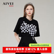 AIVEI欣賀艾薇2023夏季新減齡顯瘦歐根紗拼接短袖T恤女Q0360087 黑色 S