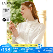 lagogo【抗菌抗皺】法式木耳邊白襯衫女士拉谷谷春秋長(zhǎng)袖立領(lǐng)上衣 本白色(V1) S