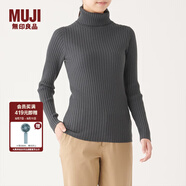 無(wú)印良品 MUJI 女式 寬羅紋 高領(lǐng)毛衣 長(zhǎng)袖針織衫  W9AA872 深灰色 L