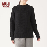 無印良品 MUJI 女式 阿蘭圖案 高領(lǐng)毛衣 長袖針織衫女款冬季W(wǎng)9AA874 黑色 XS (150/76A)
