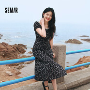 森馬（Semir）連衣裙女開叉泡泡袖中長裙夏方領雪紡碎花裙浪漫109324114014