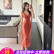 歐貝汐2025夏季新品橘色斜裁波點(diǎn)連衣裙氣質(zhì)修身小眾長(zhǎng)裙 橘色 L