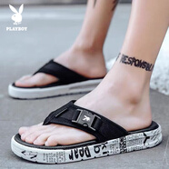 花花公子（PLAYBOY）拖鞋男2025夏季人字拖男士沙灘鞋時(shí)尚居家輕便軟底涼鞋 黑白 42
