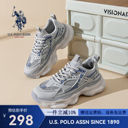 美國馬球協(xié)會（U.S.POLO ASSN.）厚底老爹鞋男2025新款男鞋夏季透氣運動鞋男士網(wǎng)面增高休閑鞋子男 灰色（透氣款） 43 (265mm) 標準運動鞋碼-