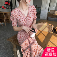 AEMAPE碎花連衣裙女2025夏季新款長(zhǎng)款修身顯瘦氣質(zhì)雪紡長(zhǎng)裙魚尾裙子 花色 XL