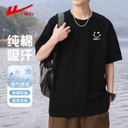 回力短袖男夏季t恤男純棉透氣打底衫圓領(lǐng)吸汗上衣潮流休閑男裝黑色XL