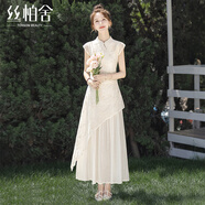 絲柏舍立領(lǐng)連衣裙2025夏裝新款女裝氣質(zhì)刺繡不規(guī)則A字中長(zhǎng)裙