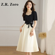 Z.R.Zoro奢侈品連衣裙女2025夏季新款赫本風(fēng)法式方領(lǐng)收腰顯瘦小個(gè)子連衣裙 長(zhǎng)裙 L