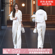 PAGKAVIO國(guó)際一線品牌休閑運(yùn)動(dòng)套裝女連帽衛(wèi)衣衛(wèi)褲兩件套2025新款兩件套 杏色 M 【建議80-100斤】