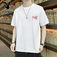 花花公子（PLAYBOY）短袖T恤男純棉寬松潮流ins風(fēng)學(xué)生體恤衫夏日新款 尋桑品-258中國-白色 S 80-95斤