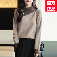 RMEYSTE針織衫秋冬新款毛衣女裝翻領(lǐng)拼色韓版寬松薄上衣慵懶風(fēng)套頭打底衫 駝色[版面料] S 建議85-95斤