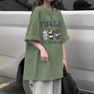 燦沛女t恤2025新款純棉綠色短袖恤女大童夏裝2025新初中高中學(xué)生 太空雄 綠色【夏日穿搭/短袖女t S