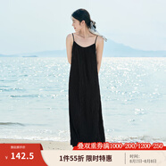 茵曼（INMAN）波西米亞吊帶油畫連衣裙女2025夏季新款度假裙子 黑色 XL