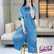LOVER MARIE褶裳輕奢服飾復(fù)古褶皺開衫連衣裙色時(shí)尚寬松百搭顯瘦連衣裙 藍(lán)色 S