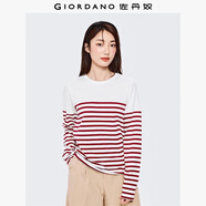 佐丹奴T恤女純棉條紋海軍風(fēng)?；晟篱_(kāi)叉下擺圓領(lǐng)長(cháng)袖t恤女13322802