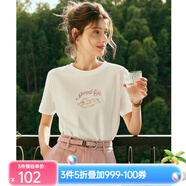 Olrain歐芮兒法式溫柔風(fēng)短袖T恤女夏季寬松休閑體恤印花刺繡上衣 米白色 S