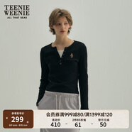Teenie Weenie小熊秋季黑色棉質(zhì)打底衫polo領(lǐng)長袖T恤白色外穿上衣 B-黑色 XL