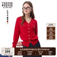Teenie Weenie小熊針織開(kāi)衫女2025春夏新款優(yōu)雅法式氣質(zhì)V領(lǐng)針織毛衣外套空調(diào)衫 紅色 M