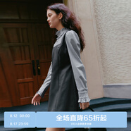 樂町miu系假兩件長袖連衣裙秋新款格雷系學(xué)院風(fēng)花邊半高領(lǐng)連衣裙 深灰（現(xiàn)貨） L