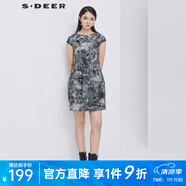 S.DEER圣迪奧女優(yōu)雅休閑圓領(lǐng)潮流水墨暈染分割拼接短袖連衣裙S192A1270 黑色/91 S/160