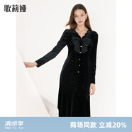 歌莉婭（GOELIA）長(zhǎng)袖連衣裙女新款設(shè)計(jì)感氣質(zhì)蝴蝶結(jié)絲絨小黑裙子1B1R4H150 00B黑色 M -