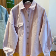 妹丫歐洲站牛仔襯衫女長(cháng)袖春秋季2025新款寬松減齡百搭翻領(lǐng)襯衣外套女 粉色 M