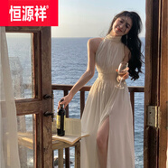恒源祥白色掛脖無(wú)袖開(kāi)叉雪紡連衣裙女夏季法式茶歇收腰a字裙子露肩長(zhǎng)裙 白色【時(shí)尚/氣質(zhì)/泰式/小個(gè)子/高 L115-125斤