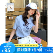 熙世界sllsky重工刺繡百合花T恤短袖2025新款春夏休閑風(fēng)圓領(lǐng)正肩上衣 粉藍(lán)色 XL