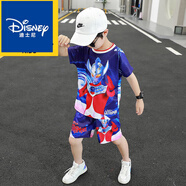 迪士尼（Disney）奧特曼套裝兒童夏裝童裝2024新款小童衣服男童兩件套寶寶男孩短袖 藍色 120