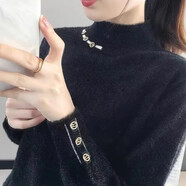 蝶俏語(yǔ)簡(jiǎn)約百搭防水貂絨毛衣女秋冬新款半高領(lǐng)針織衫上衣純色加厚打底衫 【升級(jí)版加厚】黑色 M