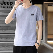JEEP SPIRIT吉普純棉短袖t恤男士2025夏季新款寬松圓領休閑半袖體恤男裝上衣 JP301淺灰 M 【100-115斤】