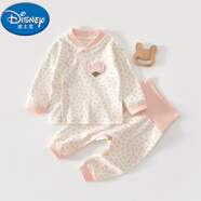 迪士尼（Disney）嬰兒衣服春秋嬰幼兒分體套裝純棉秋衣a類(lèi)6個(gè)月寶寶秋裝貼身女新款 粉色碎花秋衣高腰套 59