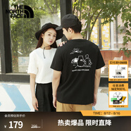 北面（The North Face）短袖T恤男女情侶款小熊寬松休閑透氣半袖 黑色 M /170