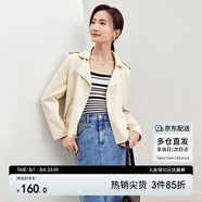 尚都比拉復(fù)古摩登翻領(lǐng)拉鏈鹿皮絨短外套女春秋休閑百搭?yuàn)A克 杏色 M 