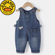 G.DUCKKIDS兒童裝牛仔背帶褲春秋款2024洋氣女童男童寶寶春季藍(lán)色長褲子小孩 印花背帶褲 110 可開檔