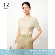 玖姿（JUZUI）商場同款簡約格紋幾何短袖套頭針織衫裝夏款JWDX31216 米黃 M