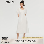 ONLY氣質(zhì)收腰顯瘦中長(zhǎng)裙法式茶歇連衣裙女|123207117 S12 亮奶油白色 165/84A/M