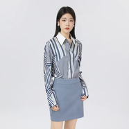 阿瑪施 AMASS女裝上衣春季新款長(cháng)袖寬松時(shí)尚休閑條紋女士襯衣襯衫5301098 藍色條紋 L (4碼)