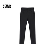 森馬牛仔褲女高腰小腳褲小個(gè)子顯瘦冬保暖修身抓絨長(cháng)褲顯腿長(cháng)韓版 牛仔水洗黑98201 25