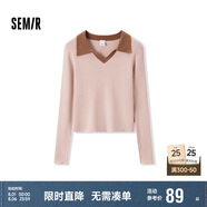 森馬毛衣女短款修身顯瘦簡約春秋撞色polo領(lǐng)毛衫復(fù)古109524107003