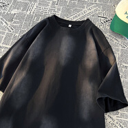 閃爆高克重水洗短袖恤男夏潮寬松運動(dòng)打底衫恤 黑色 L