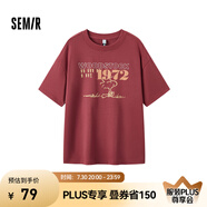 Semir[商場同款]史努比系列短袖T恤女中長款印花2024新款純棉秋裝 酒紅60957 160/84A/M