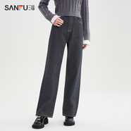 三福（SANFU）牛仔褲2025年新款女春季復(fù)古寬松窄版直筒闊腿長(zhǎng)褲女裝 普洗藍(lán)(厚) 25