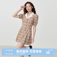 樂町甜美格紋連衣裙女春季新款舒適透氣可愛風(fēng)短裙連衣裙子 中性格紋（現(xiàn)貨） S 155