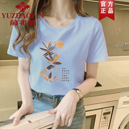 俞兆林國潮純棉短袖t恤女寬松設計感白色文藝體恤夏季2025新款上衣 6123灰藍 短袖 M (建議80-105斤)