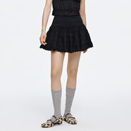 moussy 2025新品蕾絲下擺刺繡logo短裙半身裙028ISA31-4111 020黑色 S