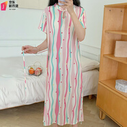 南極人改良旗袍棉綢睡裙女夏季胖女人年輕款高端氣質(zhì)新中式國(guó)風(fēng)綿綢長(zhǎng)裙 2437盤(pán)扣裙-彩虹 均碼 115長(zhǎng)度含腰帶