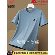 國際米瀾品牌高端品牌大碼字母短袖t恤男冰絲棉加肥加大號(hào)胖子夏季上衣服 霧藍(lán)色 XL 推薦【130-155斤】